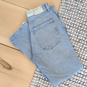 Agolde Light Blue Denim Jeans, Riley High Rise Straight Crop